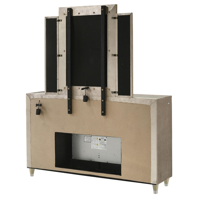 Lorient 8-drawer LED Flame Box Dresser and Mirror Ivory Camel - 222663FBM
