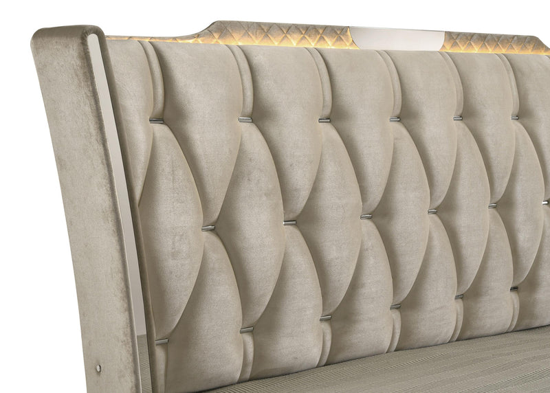 Lorient California King LED Upholstered Bed Ivory and Camel - 222661KW
