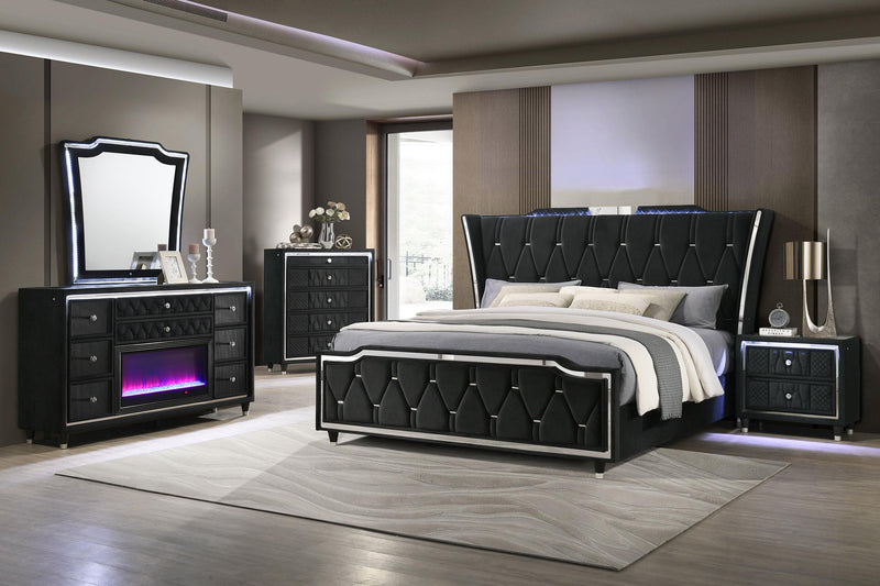 Lorient Eastern King LED Upholstered Bed Black - 223161KE