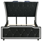 Lorient Queen LED Upholstered Wingback Bed Black - 223161Q