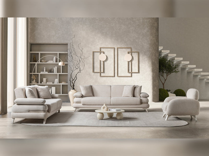 Loris 3-pieces (Sofa & Loveseat & Chair) Livingroom Set - Brown in Cream - 200-ST-LORI-SOFT03-321