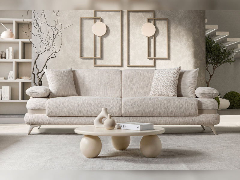 Loris 3-pieces (Sofa & Loveseat & Chair) Livingroom Set - Brown in Cream - 200-ST-LORI-SOFT03-321