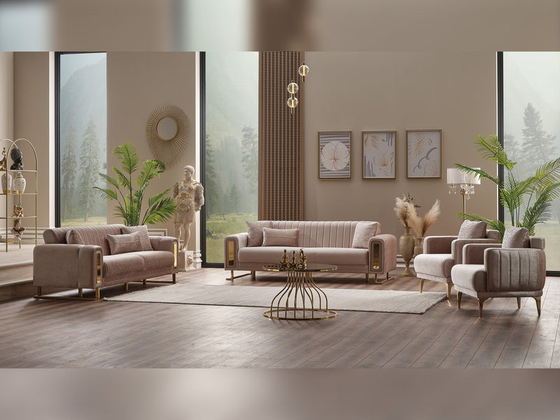 Lotus 3-pieces (Sofa & Loveseat & Chair) Livingroom Set Cream in Cream - 101-LOT-13553-321