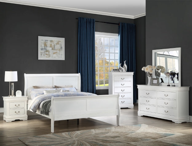 Louis Philip White Queen Sleigh HB/FB - B3650-Q-HBFB