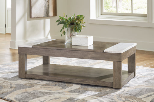Loyaska Grayish Brown/White Lift-Top Coffee Table - T854-9