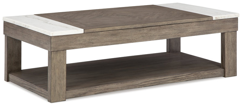 Loyaska Grayish Brown/White Lift-Top Coffee Table - T854-9