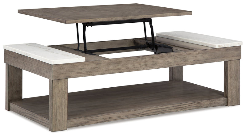 Loyaska Grayish Brown/White Lift-Top Coffee Table - T854-9