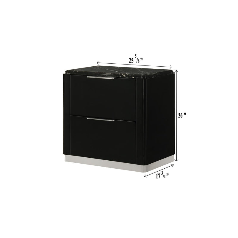 Lucia - 2 Drawers Black Nightstand with Faux Marble Top - B241-N