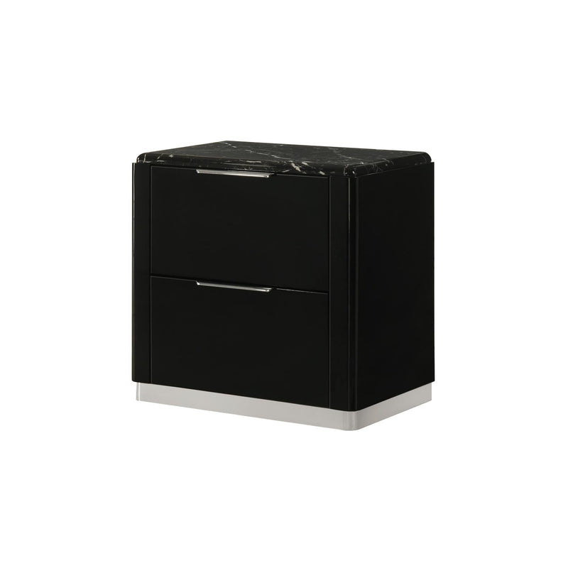 Lucia - 2 Drawers Black Nightstand with Faux Marble Top - B241-N