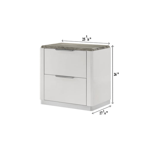 Lucia - 2 Drawers White Nightstand with Faux Marble Top - B242-N