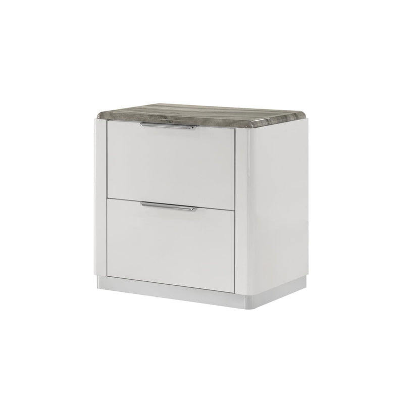 Lucia - 2 Drawers White Nightstand with Faux Marble Top - B242-N