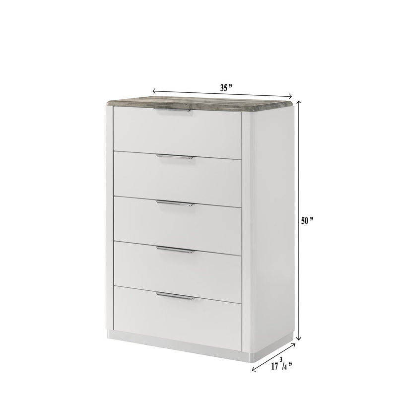 Lucia - 5 Drawers White Chest with Faux Marble Top - B242-C