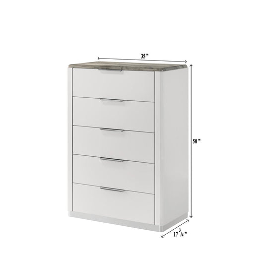 Lucia - 5 Drawers White Chest with Faux Marble Top - B242-C