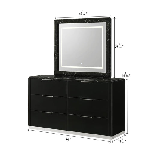 Lucia - 6 Drawers Black Dresser with Faux Marble Top - B241-D