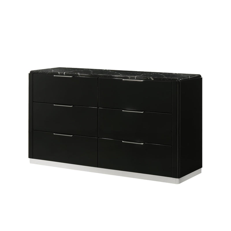 Lucia - 6 Drawers Black Dresser with Faux Marble Top - B241-D