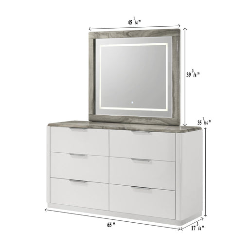 Lucia - 6 Drawers White Dresser with Faux Marble Top - B242-D