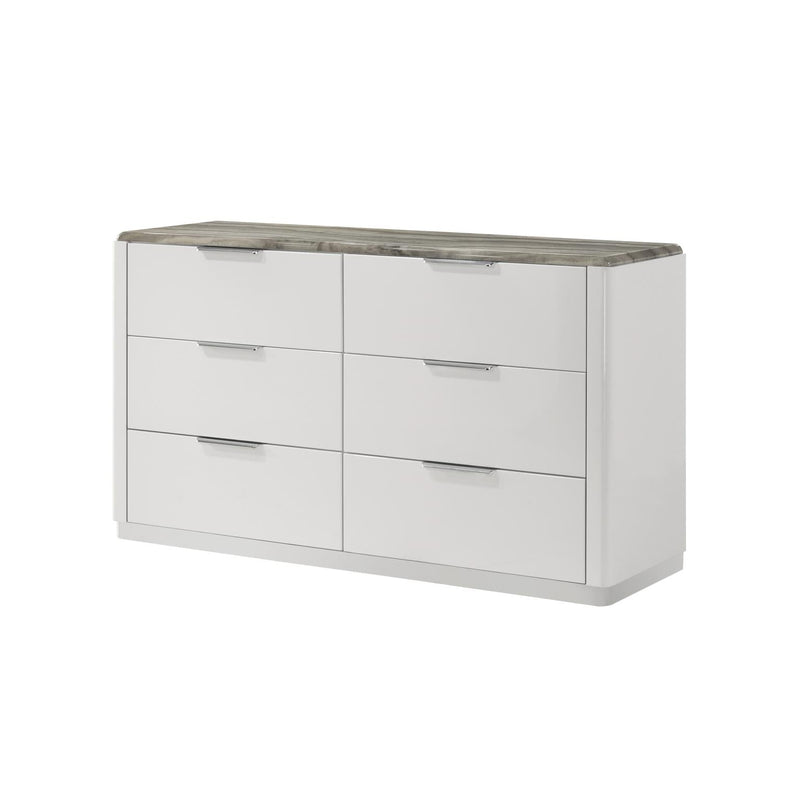 Lucia - 6 Drawers White Dresser with Faux Marble Top - B242-D