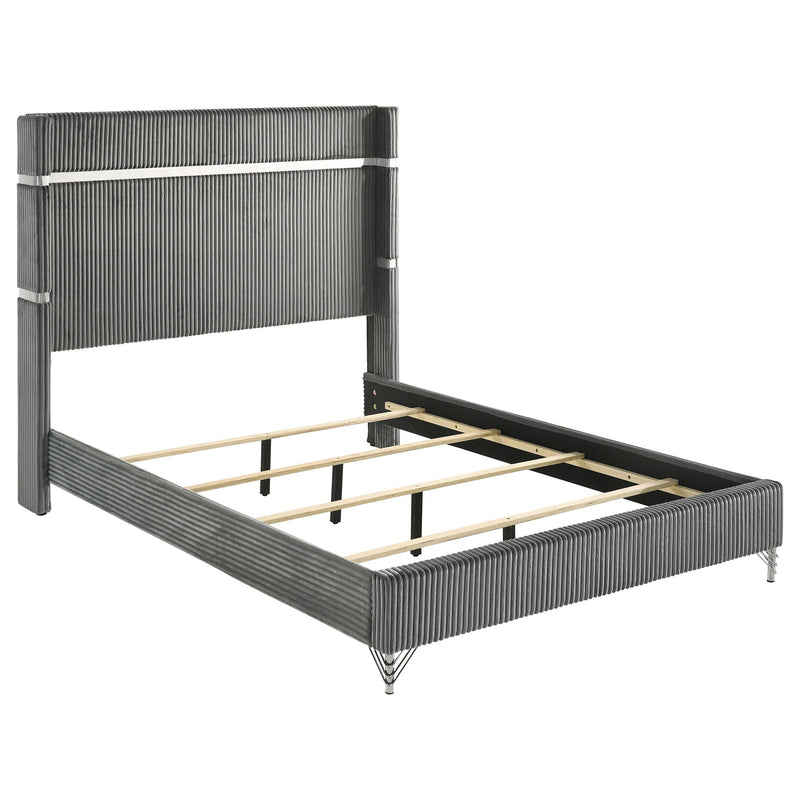 Lucia 61-inch Upholstered Eastern King Wingback Bed Grey - 224991KE