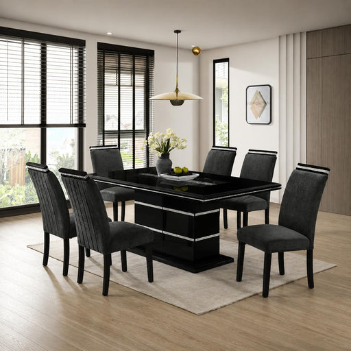 Lucia - Black 7PC Dining Set, Dining Table and 6 Dining Chairs - D199-7PC-Set