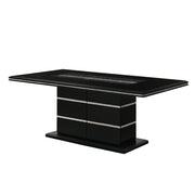 Lucia - Black Dining Table with Crystal-Accent Details, Glass Insert Top, and Storage Base - D199-Table