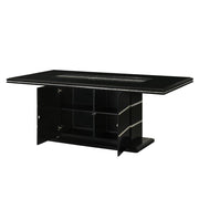 Lucia - Black Dining Table with Crystal-Accent Details, Glass Insert Top, and Storage Base - D199-Table