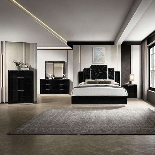 Lucia - Black King Bed, Dresser, Mirror, Chest, Nightstand - B241-KDMCN