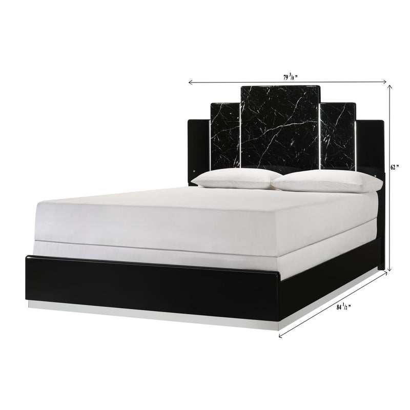 Lucia - Black Panel King Bed with Faux Marble and LED Light - B241-K-Bed