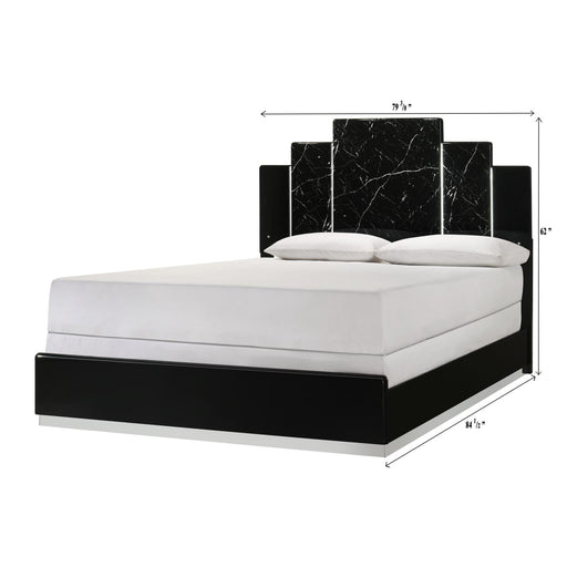 Lucia - Black Panel King Bed with Faux Marble and LED Light - B241-K-Bed
