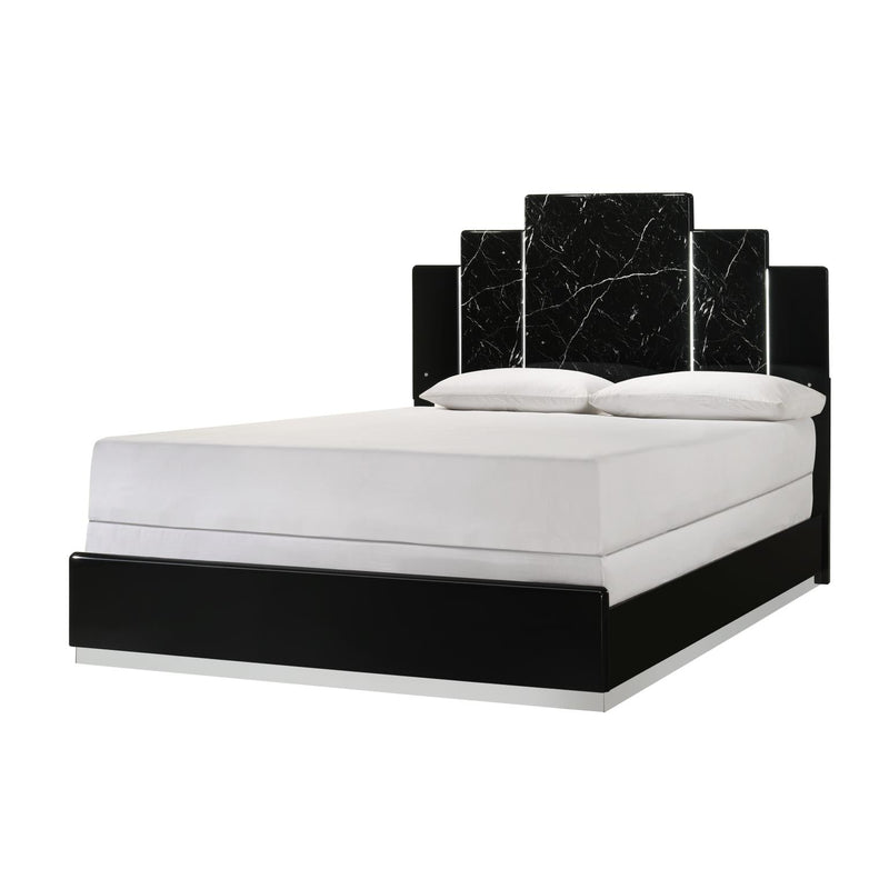 Lucia - Black Panel King Bed with Faux Marble and LED Light - B241-K-Bed