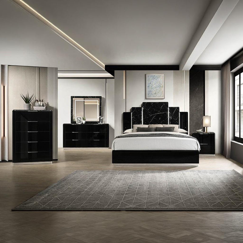 Lucia - Black Queen Bed, Dresser, Mirror - B241-QDM