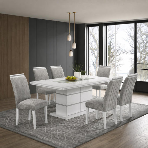Lucia - White and Gray 7PC Dining Set, Dining Table and 6 Dining Chairs - D200-7PC-Set