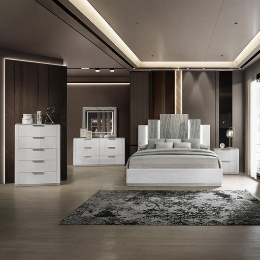 Lucia - White King Bed, Dresser, Mirror - B242-KDM