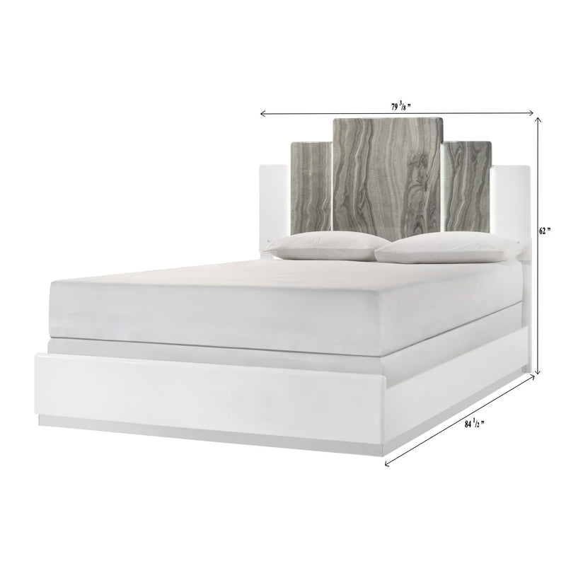 Lucia - White Panel King Bed with Faux Marble and LED Light - B242-K-Bed