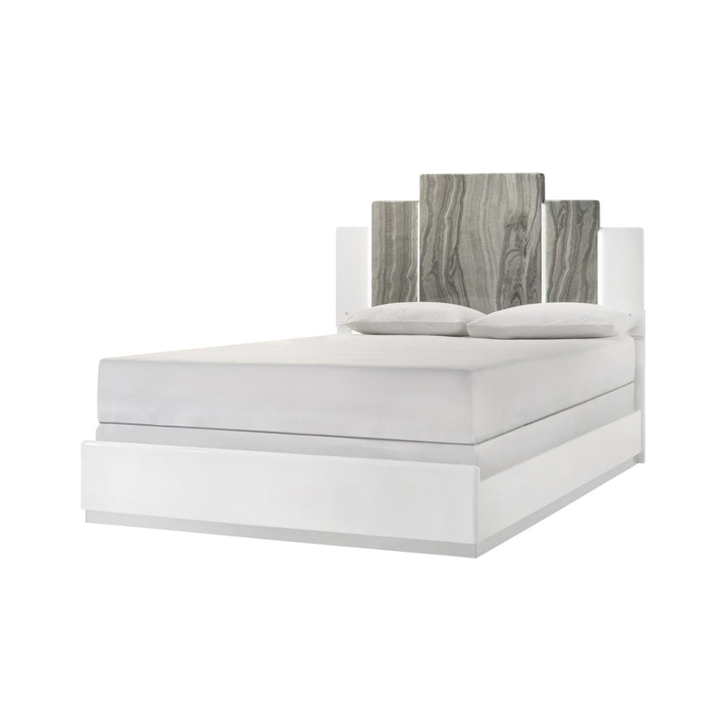 Lucia - White Panel King Bed with Faux Marble and LED Light - B242-K-Bed
