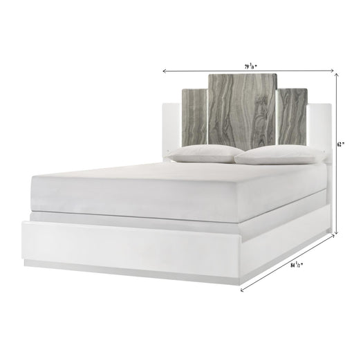 Lucia - White Panel Queen Bed with Faux Marble and LED Light - B242-Q-Bed