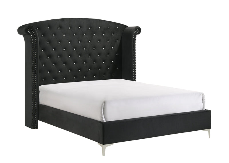 Lucinda Black King Upholstered Wingback Panel Bed - Lara FurnitureKing Bed