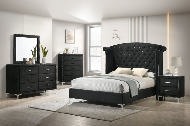 Lucinda Black King Upholstered Wingback Panel Bed - Lara FurnitureKing Bed