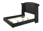 Lucinda Black Queen Upholstered Wingback Panel Bed - Lara FurnitureQueen Bed