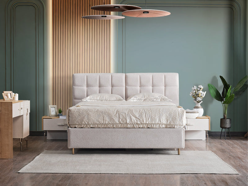 Lugano Bedroom (Queen Frame With Headboard & Dresser With Mirror & Ottoman & 2 Nightstand) - 200-ELIF-LUG-A221-QBED-SET