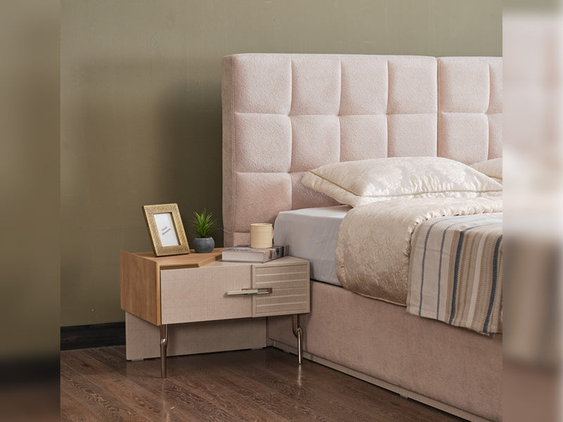 Lugano Bedroom (Queen Frame With Headboard & Dresser With Mirror & Ottoman & 2 Nightstand) - 200-ELIF-LUG-A221-QBED-SET
