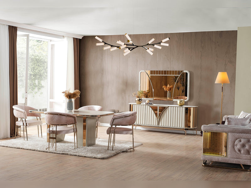 Lumina Diningroom (Consol With Mirror & Dining Table & 6 Dining Chair) - 200-ELIF-LUM-A541-DT-SET
