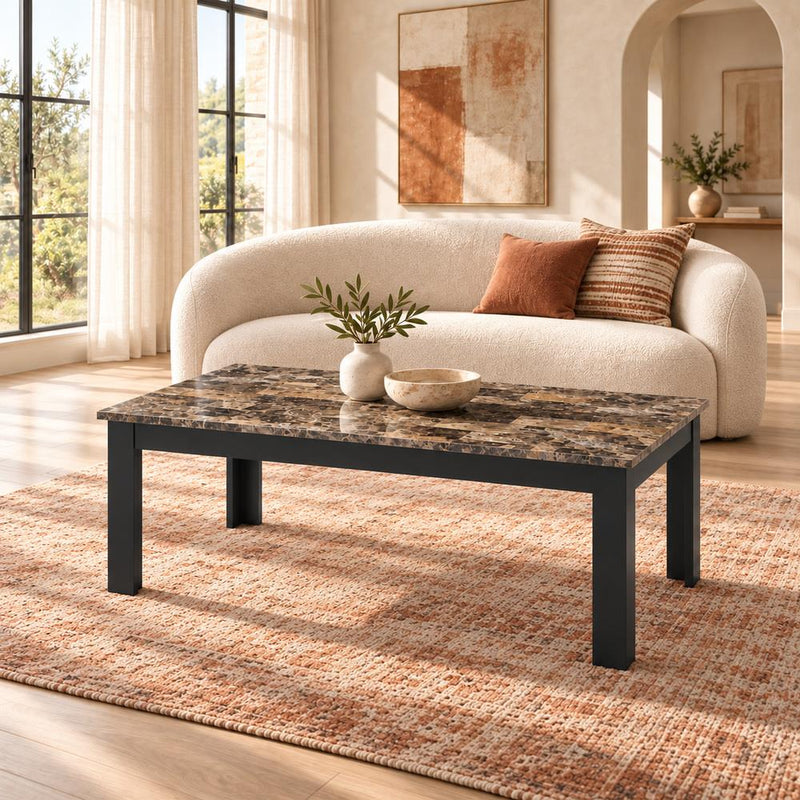 Luna - 3PC Brown Faux Marble Top Coffee Table Set, Coffee Table and 2 End Tables - T607-3PC-Set
