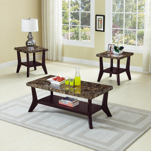 Luna - 3PC Gray Faux Marble Top Coffee Table Set, Coffee Table and 2 End Tables - T606-3PC-Set