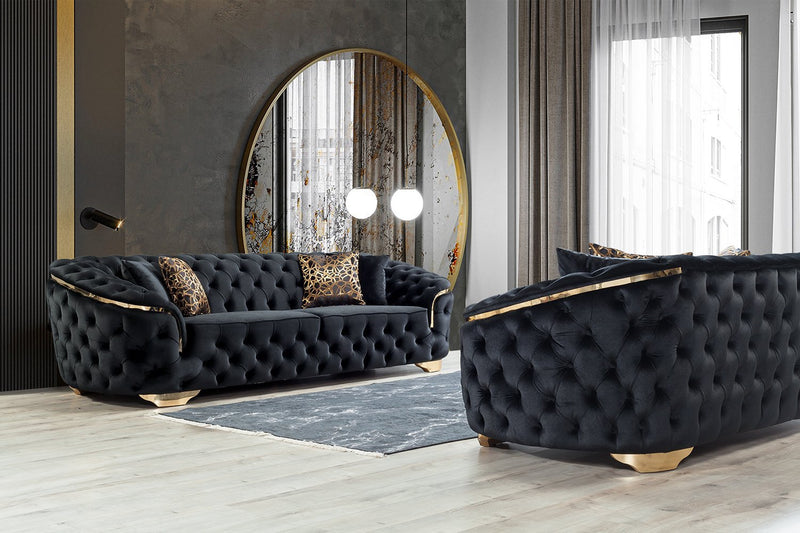 Lupino Black Velvet Sofa & Loveseat - LUPINOBLACK-SL