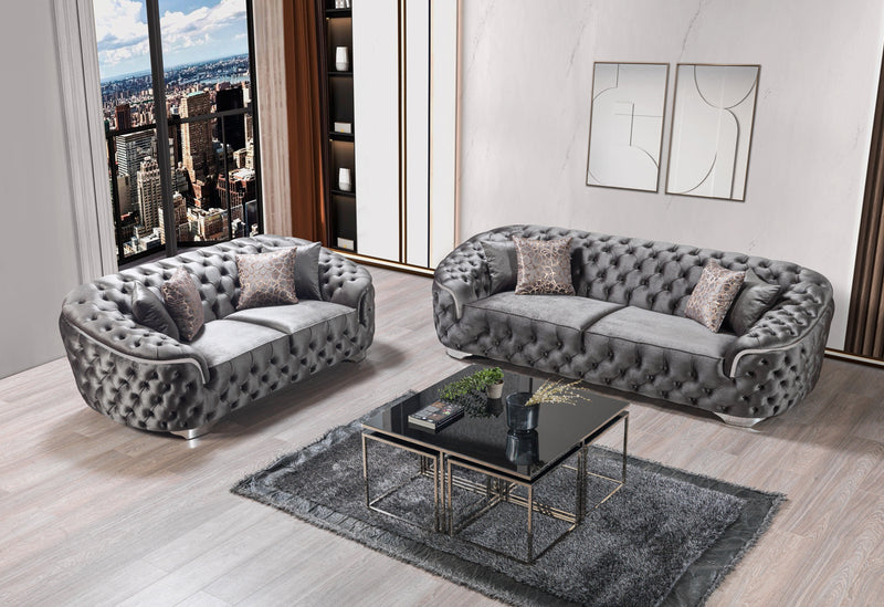 Lupino Gray Velvet Sofa & Loveseat - Lara FurnitureLiving Room Set