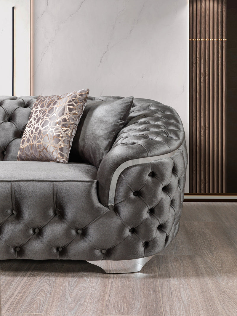 Lupino Gray Velvet Sofa & Loveseat - Lara FurnitureLiving Room Set