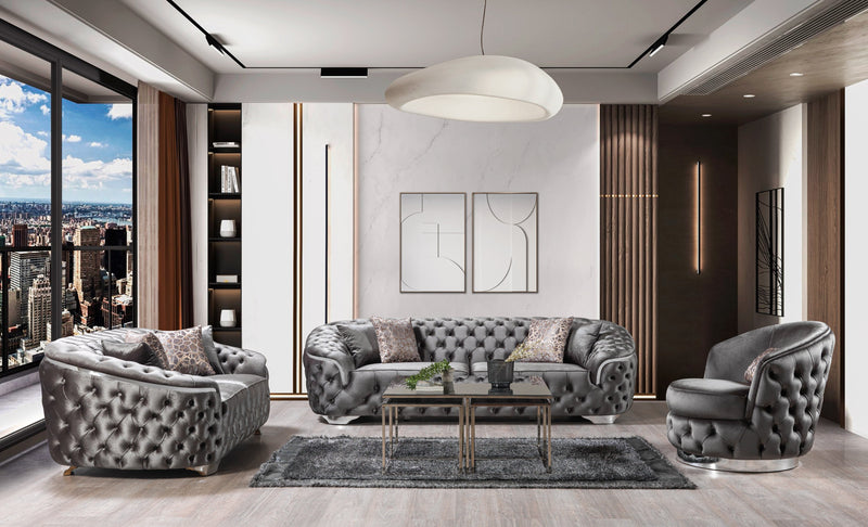Lupino Gray Velvet Sofa & Loveseat - Lara FurnitureLiving Room Set