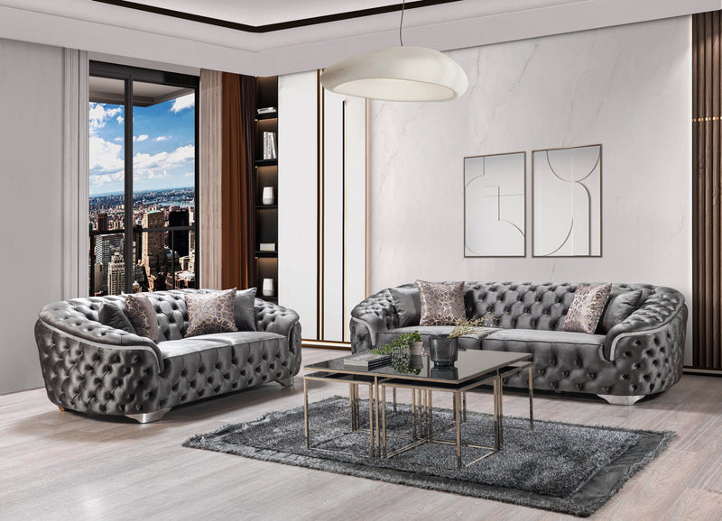 Lupino Gray Velvet Sofa & Loveseat - Lara FurnitureLiving Room Set