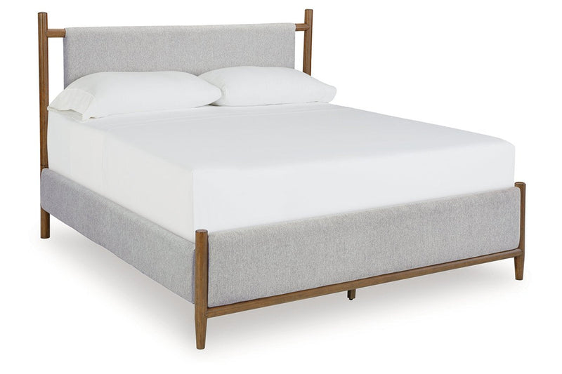 Lyncott Brown Queen Upholstered Panel Bed - Lara FurnitureQueen Bed