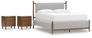 Lyncott California King Upholstered Bed with 2 Nightstands in Brown from Ashley - Lara Furniture